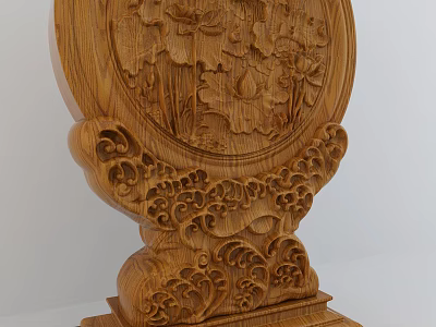 Wooden Carved Decorative Ornament Set With Lotus Pattern And Exquisite Base Design 3d model