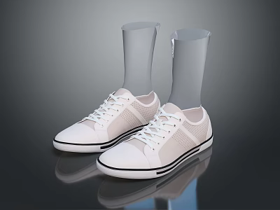 White Casual Sneakers With Black Soles Mesh Upper And Gray Sock Liners 3d model