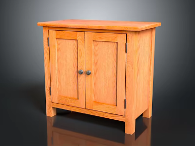 Simple Design Light Wood Wooden Cabinet With Double Doors And Metal Handles 3d model