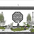 Traditional Chinese Courtyard Garden With Octagonal Lattice Screen Rockery And Bamboo Plants