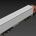 Orange Cab Cargo Truck With White Long Trailer And Multiple Wheels 3d model