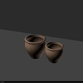 Two Brown Textured Ceramic Vessels for Decorative Still Life 3d model