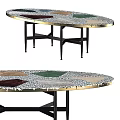 Elegant Sofa Coffee Table Set With Oval Patchwork Top Golden Edge And Black Legs Design 3d model