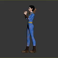 Game and Movie Character In Blue Jumpsuit With Yellow Accents And Brown Boots Posing