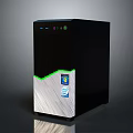 Black Desktop Tower PC With Silver Green Accents And Windows Intel Stickers