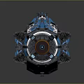 Blue Sci Fi Mechanical Device Featuring Complex Structure And Reflective Surfaces