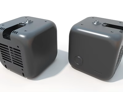 Two Gray Cube Shaped Industrial Equipment With Ventilation Grilles And Control Button 3d model