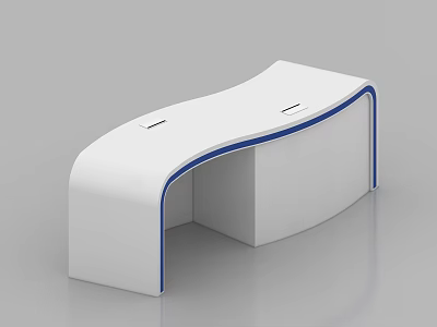 Modern Office Reception Desk With White Curved Design And Blue Accents 3d model
