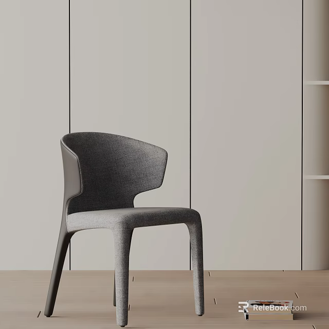 Modern Minimalist Gray Fabric Dining Chair With Curved Backrest And Sleek Legs Design 3d model 