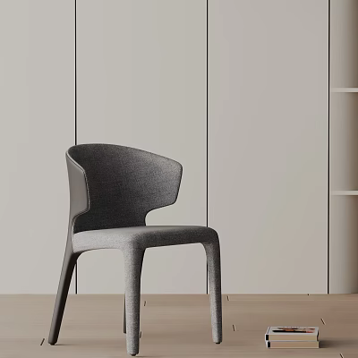 Modern Minimalist Gray Fabric Dining Chair With Curved Backrest And Sleek Legs Design 3d model