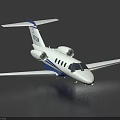 White And Blue Small Twin Engine Passenger Jet With Streamlined Fuselage And Wings