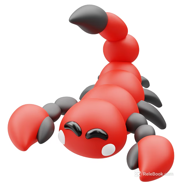 Cute Red And Black Cartoon Scorpion 3D Model With Big Claws And Eyes 3d model 