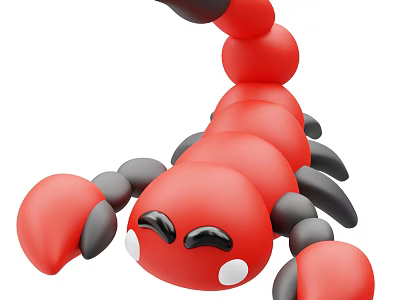 Cute Red And Black Cartoon Scorpion 3D Model With Big Claws And Eyes 3d model