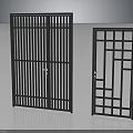 Dark Metal Furniture Doors Including Double With Vertical Slats And Single With Geometric Grid Design