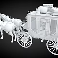 Vintage Horse Drawn Carriage 3D Model With Two Horses Wooden Wheels And Classic Design