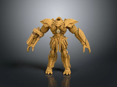 3D Rendered Mechanical Warrior Character With Detailed Golden Armored Exoskeleton 3d model