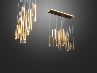Modern Golden Chandeliers Featuring Multiple Long Slim Hanging Tubes And Stylish Design 3d model
