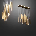 Modern Golden Chandeliers Featuring Multiple Long Slim Hanging Tubes And Stylish Design