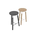 Modern Bar Stools In Black And Light Wood With Round Seats And Cross Supports
