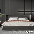 modern double bed bedside table chandelier 3d model