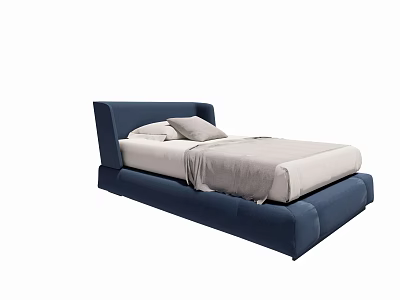 Modern Navy Blue Single Bed With White Pillows And Simple Linen Bedding Design 3d model