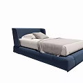 Modern Navy Blue Single Bed With White Pillows And Simple Linen Bedding Design
