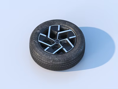 Car Tire With Modern Black And Silver Alloy Wheel Rim And Tread Pattern 3d model