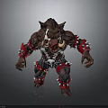 Muscular Boar Warrior Creature With Red Spiked Armor And White Tusks