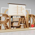 Creative READ Shaped Bookshelf Interior With Books Plants Heart Decoration and Reading Character