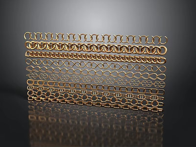 Golden Metal Mesh Equipment With Layered Chain Ring Patterns Shiny Surface And Black Reflection 3d model