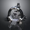 3D Model of Circular Metallic Structure With Mechanical Arms And Steps