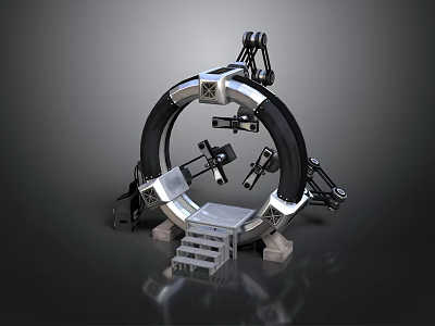 3D Model of Circular Metallic Structure With Mechanical Arms And Steps 3d model