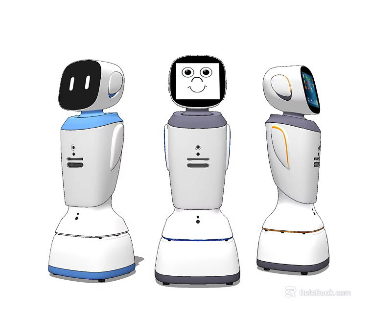 Smart Robots With Three Unique Designs Display Screens And Friendly Faces 3d model