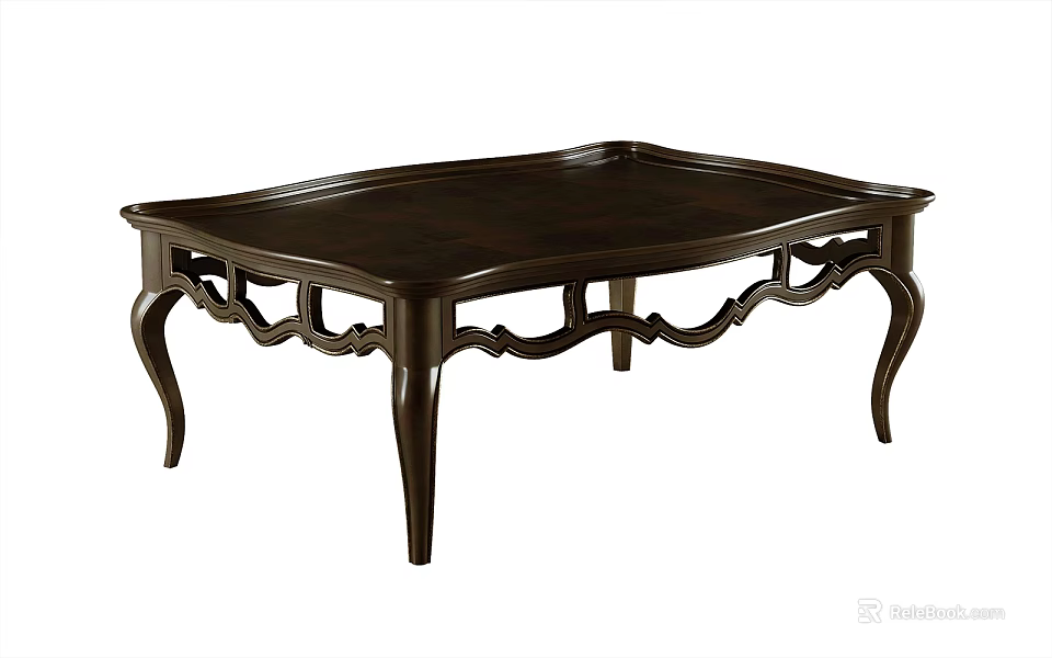 Classic Dark Wood Coffee Table With Intricate Carved Legs And Smooth Top 3d model 