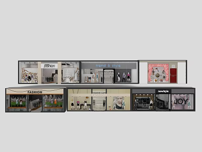Modern Fashion Shop Window Displays With Stylish Clothing And Decorative Elements 3d model