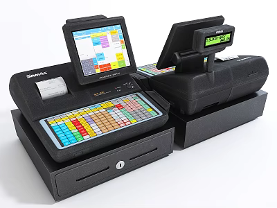 SHARP Commercial Cash Register Equipment With Colorful Keyboards Touch Screens Receipt Printers And Cash Drawers 3d model