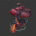Unique Artistic Tree with Pink Leaves Red Lava Flowing Glowing Base