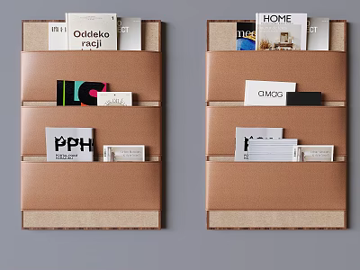 Brown Storage Organizer With Neatly Displayed Home Oddisko Magazines And Cards 3d model
