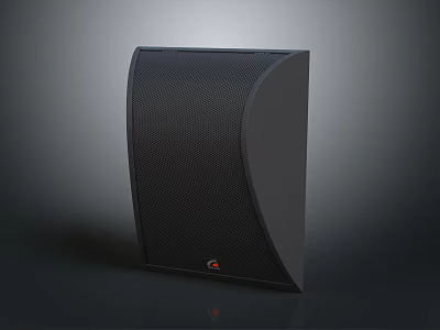 Black Curved Computer Speaker With Mesh Texture And Red Logo 3d model