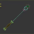 Fantasy Trident Weapon 3D Model With Wooden Handle Metal Shaft And Green Star Gem