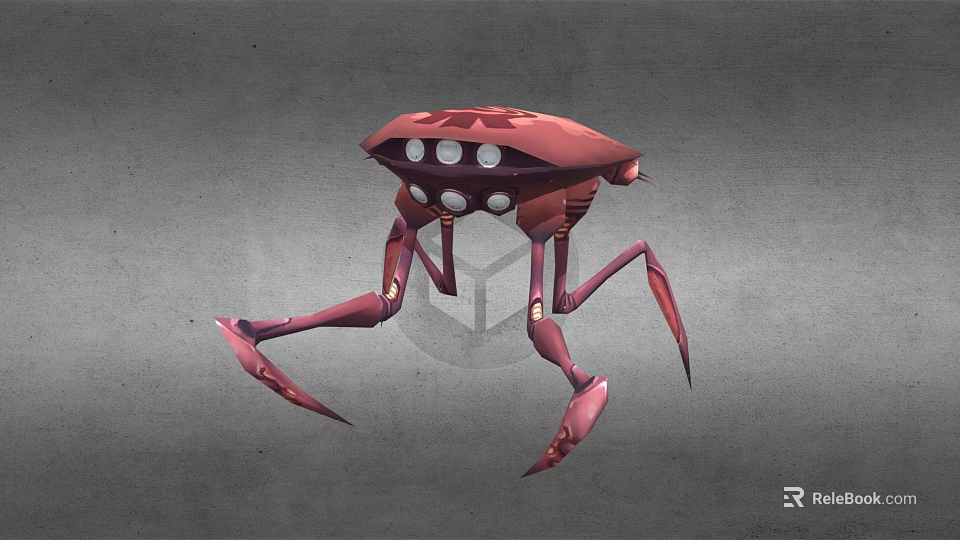 Red Multi Legged Sci Fi Mechanical Creature Character With Round White Dots 3d model 