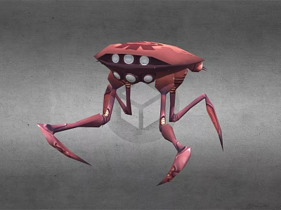 Red Multi Legged Sci Fi Mechanical Creature Character With Round White Dots 3d model