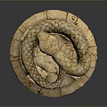 Stone Snake Sculpture Coiled Around Two Columns On Round Textured Base 3d model