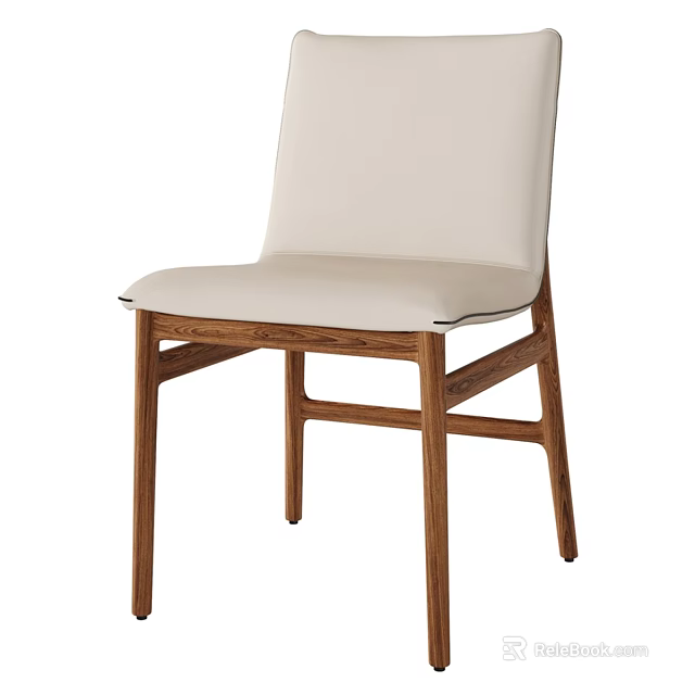 Contemporary Single Chair With White Padded Seat And Solid Wooden Frame 3d model 