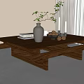 Modern Wooden Coffee Table With Vase Green Plant Books And Decorative Items