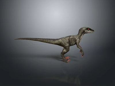 Realistic Velociraptor Dinosaur 3D Model Standing With Gray Skin Red Eyes 3d model