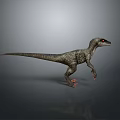 Realistic Velociraptor Dinosaur 3D Model Standing With Gray Skin Red Eyes
