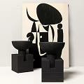Minimalist Black Wooden Side Tables With Geometric Design And Abstract Art Backdrop