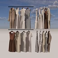 Stylish Hanging Clothes Collection With Dresses Coats Shirts In Neutral Beige Brown White Tones