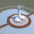 Contemporary White Tower With Lotus Shaped Top On Waterfront Platform Design